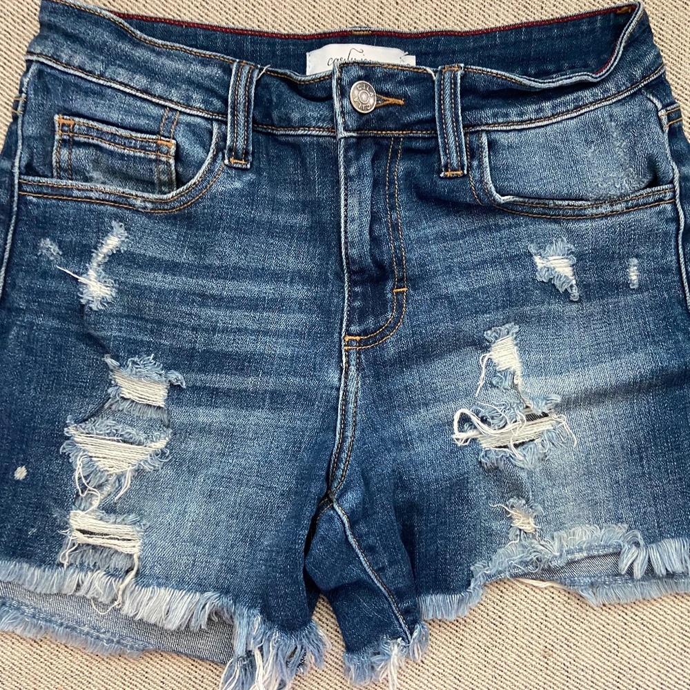 Women's Midrise Distressed Darkwash Jean Shorts
